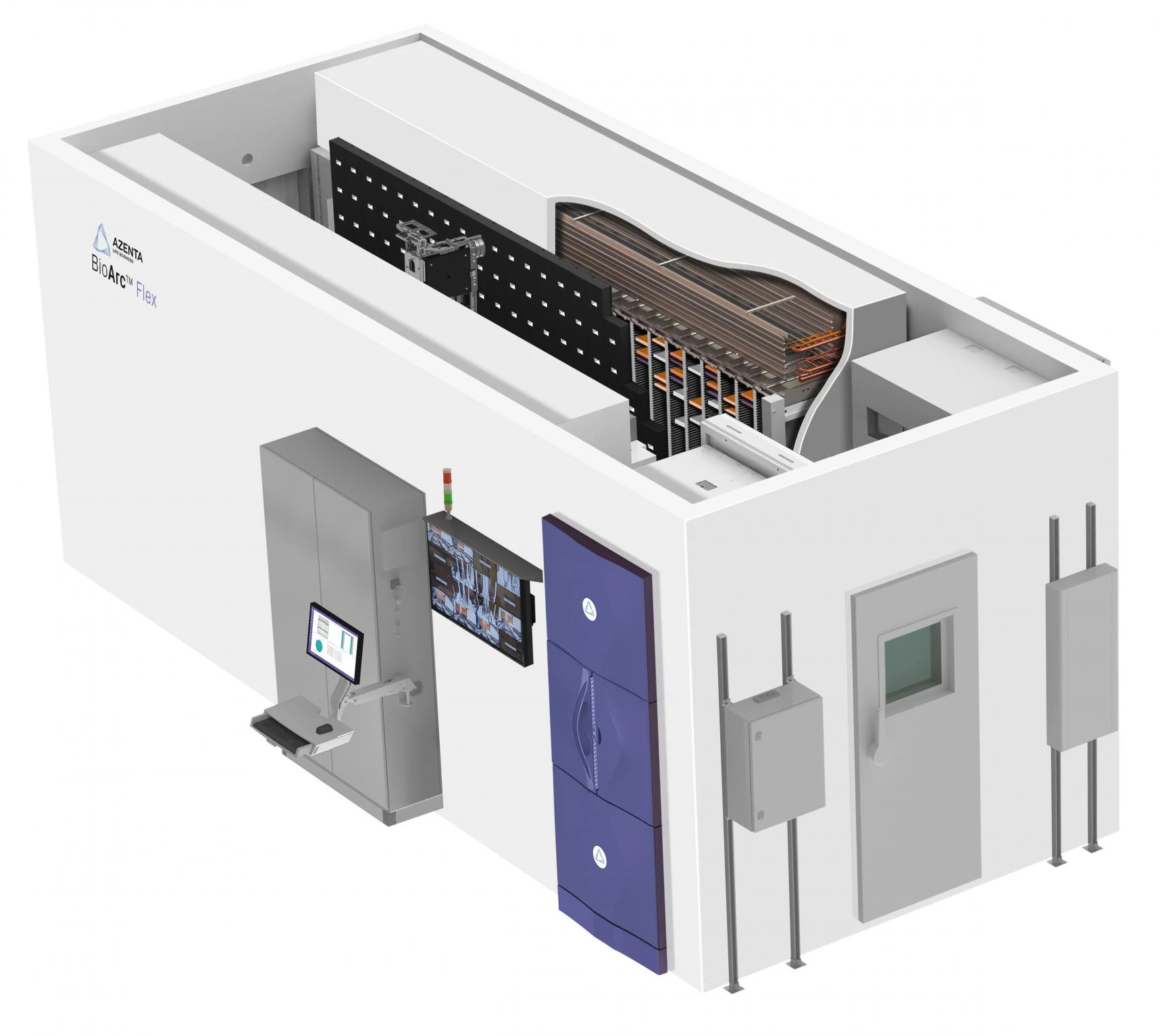 Robotic automation and internal storage columns inside the BioArc Flex