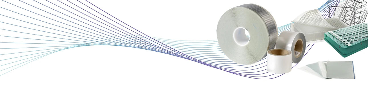 Mix of microplate sealing consumables: adhesive seals, heat seals, cap strips, lids and mats