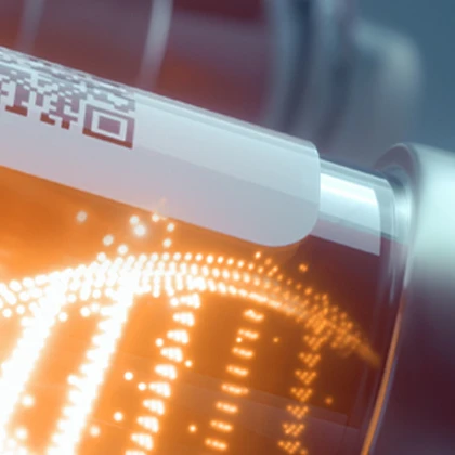 Vial with reagent, stylized as DNA helix