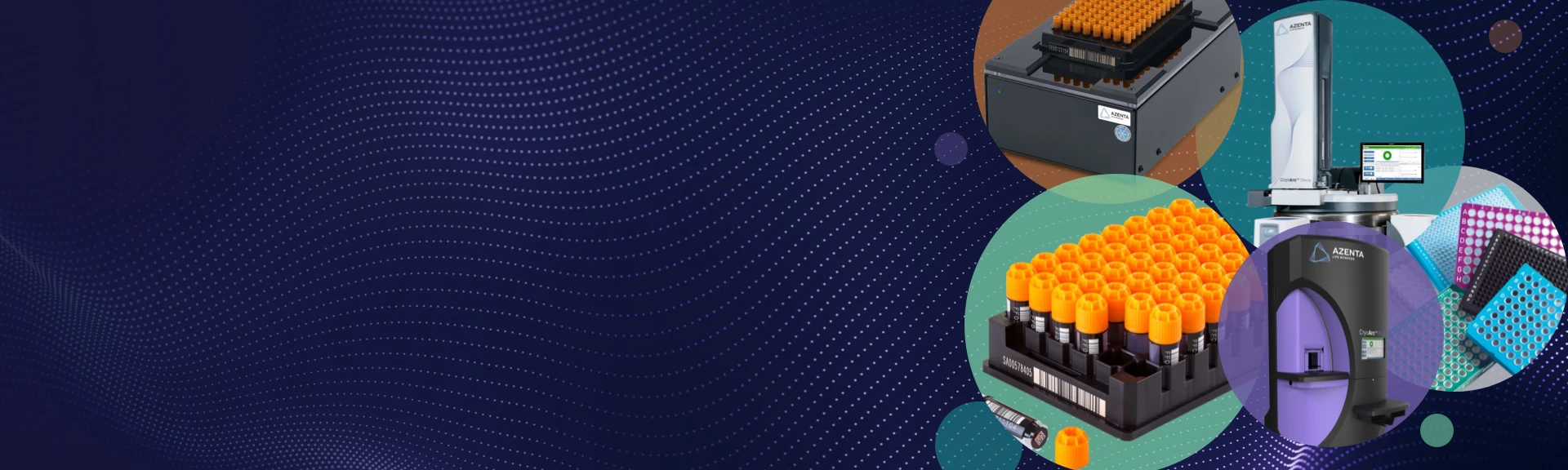 Azenta product offerings on wavy background