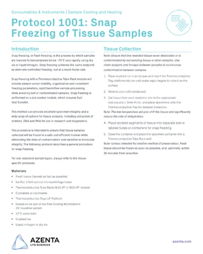 Snap Freezing of Tissue Samples Using CoolRack Thermoconductive Tube Racks