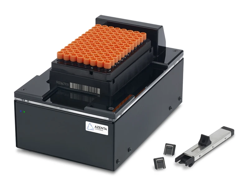 DP5-M-RIT-80 | Ziath Mirage RITrack RFID Reader | With 96 Format Tube Rack, & RITrack RFID Rack Tag on the Side