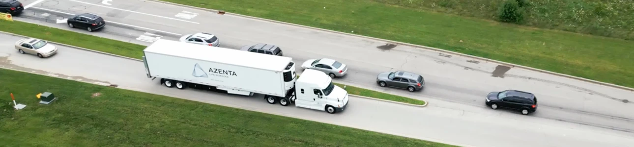 Azenta Life Sciences lab relocation & sample transportation truck in transit