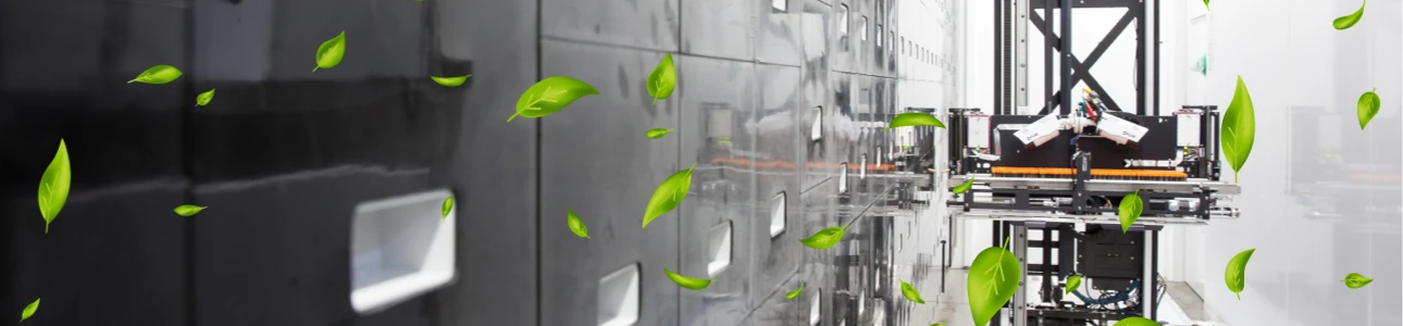 Inside view of a storage unit with leaves symbolizing energy efficiency