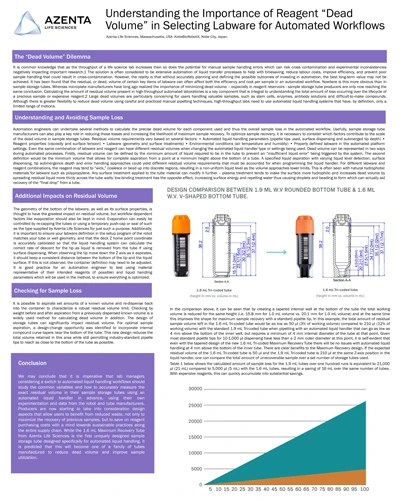 How Tube Selection Impacts Reagent "Dead Volume" in Automated Workflows